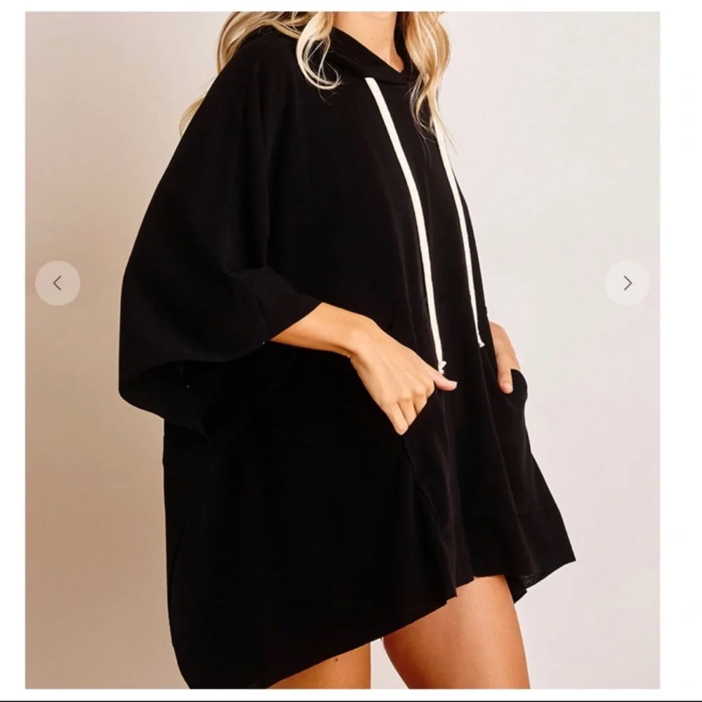 Fabulous Oversized Shark Bite Hem Hoodie Tunic Top with Front Pockets - Picture 3 of 4